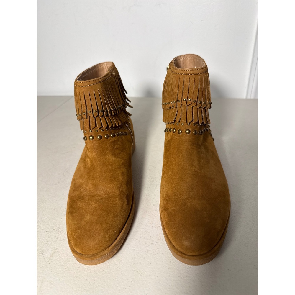 Ugg Tan Suede Fringe Studded Wedge Ankle Boots Brown Boho Western Booties
